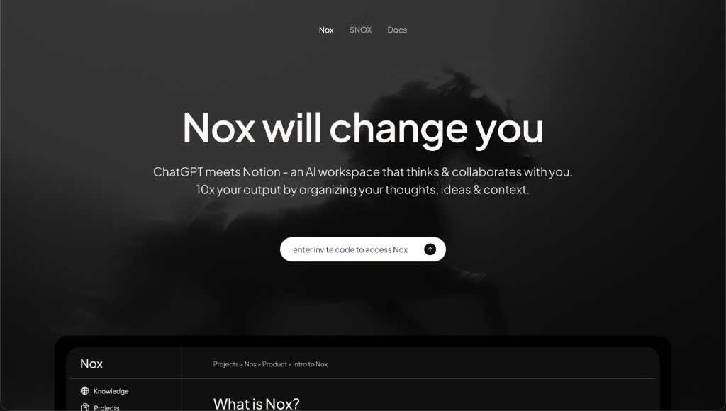 Nox landing page hero — Nox will change you